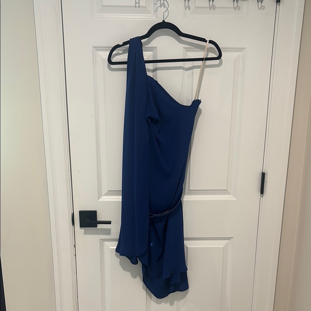 One-Shoulder Blue Halston Dress